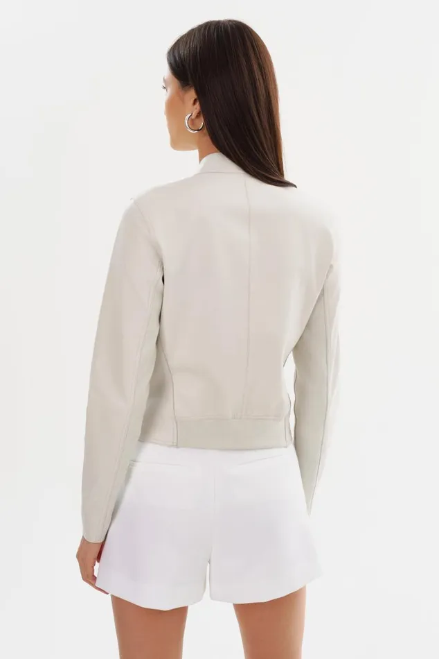 Women CHAPIN Reversible Leather Bomber Winter Whitesilver LAMARQUE Leather Jackets