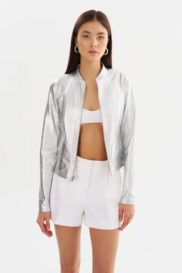 Women CHAPIN Reversible Leather Bomber Winter Whitesilver LAMARQUE Leather Jackets