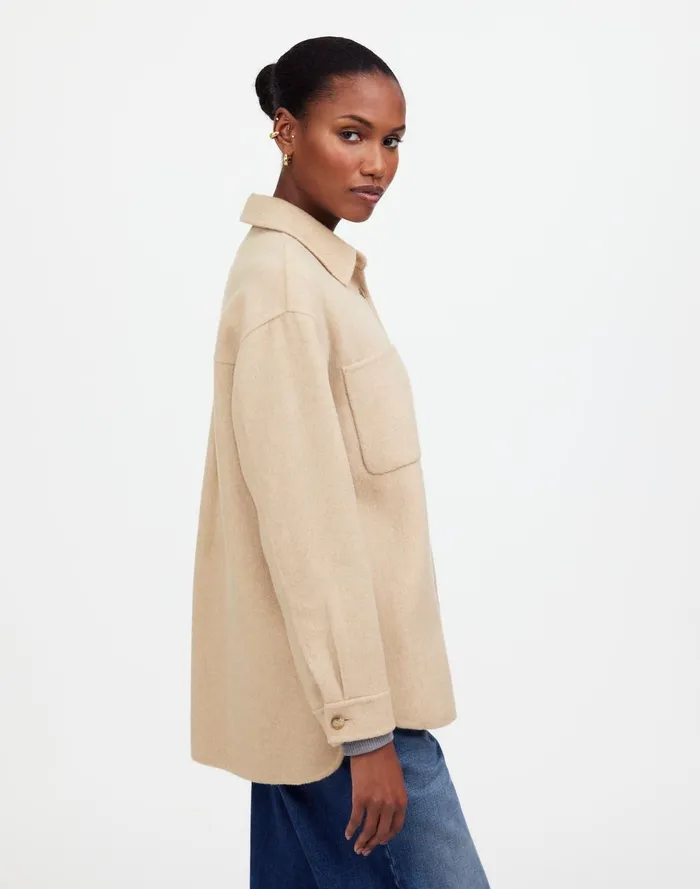 Women Coats Jackets Madewell DoubleFaced Long ShirtJacket Maple Oatmeal Melange