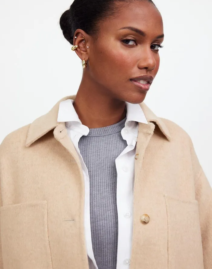 Women Coats Jackets Madewell DoubleFaced Long ShirtJacket Maple Oatmeal Melange