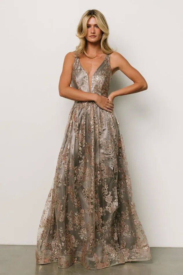 Women Cosette Sequin Shimmer Gown Eucalyptus Rose Baltic Born Embellished and Sequined