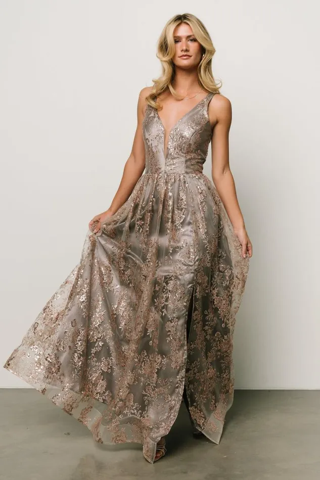 Women Cosette Sequin Shimmer Gown Eucalyptus Rose Baltic Born Embellished and Sequined