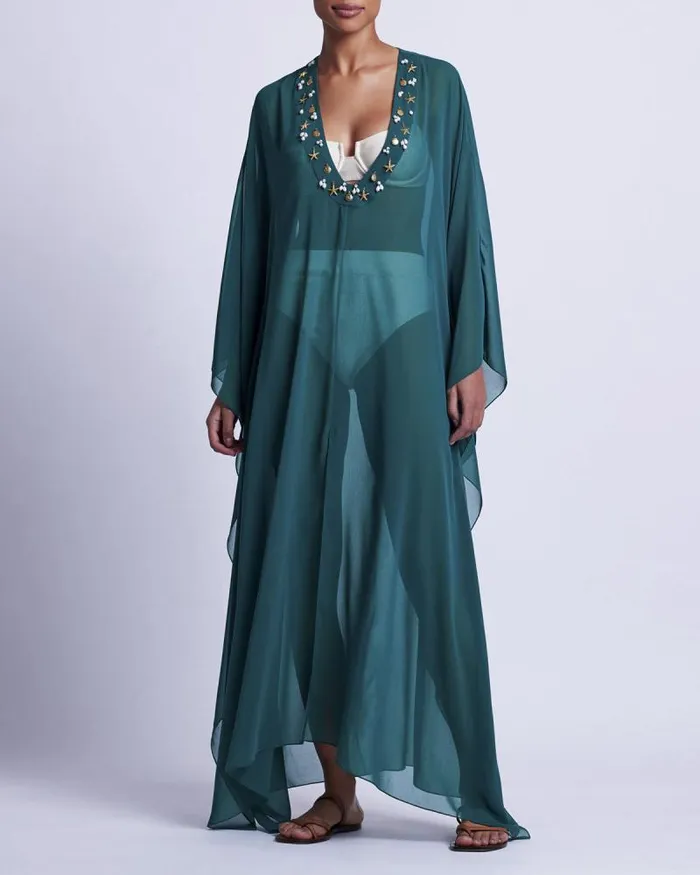 Women CoverUps PatBO PORTOFINO HANDBEADED CAFTAN FINAL SALE Galapagos