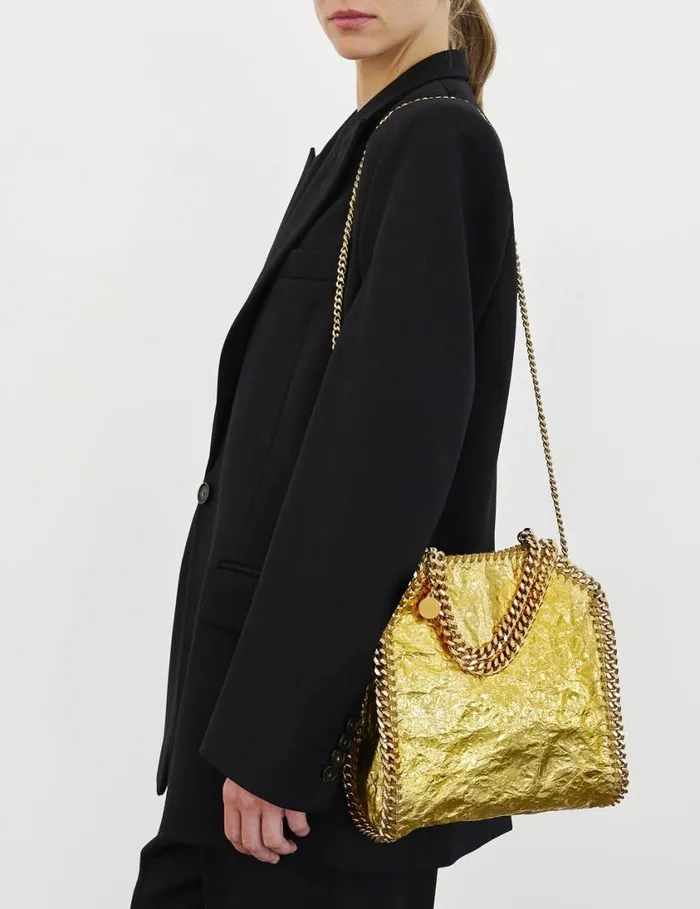 Women Crinkled Metallic Falabella Mini Tote Bag Gold Stella McCartney Crossbody Bags Women Crinkled Metallic Falabella Mini Tote Bag Gold Stella McCartney Crossbody Bags
