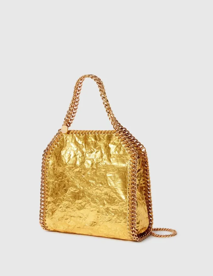 Women Crinkled Metallic Falabella Mini Tote Bag Gold Stella McCartney Crossbody Bags Women Crinkled Metallic Falabella Mini Tote Bag Gold Stella McCartney Crossbody Bags