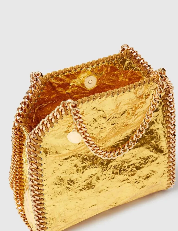 Women Crinkled Metallic Falabella Mini Tote Bag Gold Stella McCartney Crossbody Bags Women Crinkled Metallic Falabella Mini Tote Bag Gold Stella McCartney Crossbody Bags