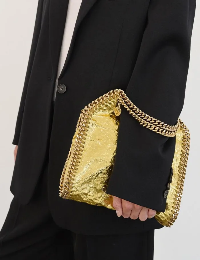 Women Crinkled Metallic Falabella Mini Tote Bag Gold Stella McCartney Crossbody Bags Women Crinkled Metallic Falabella Mini Tote Bag Gold Stella McCartney Crossbody Bags
