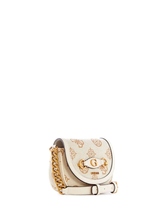 Women Crossbody GUESS Beige Logo Izzy Mini Crossbody Bag Women Crossbody GUESS Beige Logo Izzy Mini Crossbody Bag