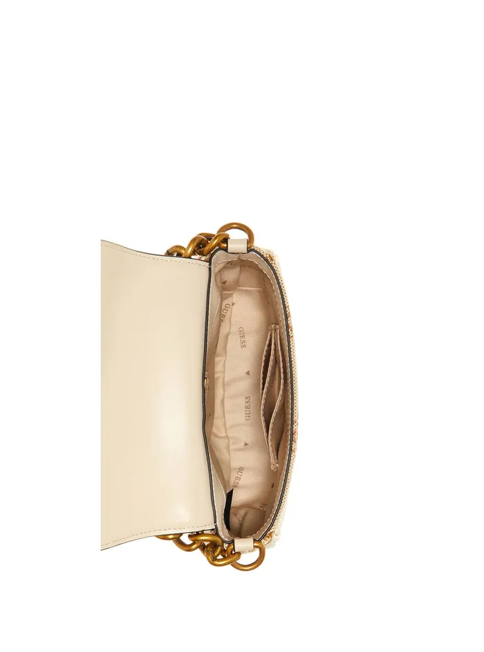 Women Crossbody GUESS Beige Logo Izzy Mini Crossbody Bag Women Crossbody GUESS Beige Logo Izzy Mini Crossbody Bag