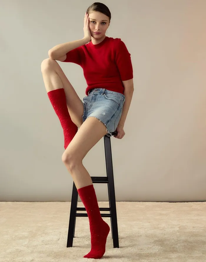 Women Cynthia Rowley Accessories Crochet Wool Socks Red
