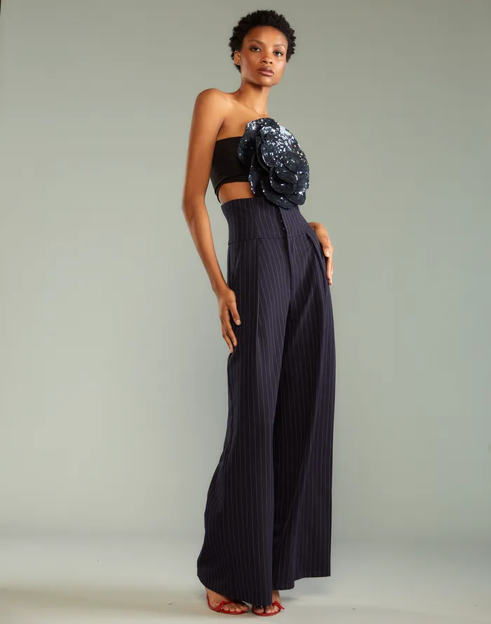 Women Cynthia Rowley Bottoms Pinstripe Corset Waist Pants Blue