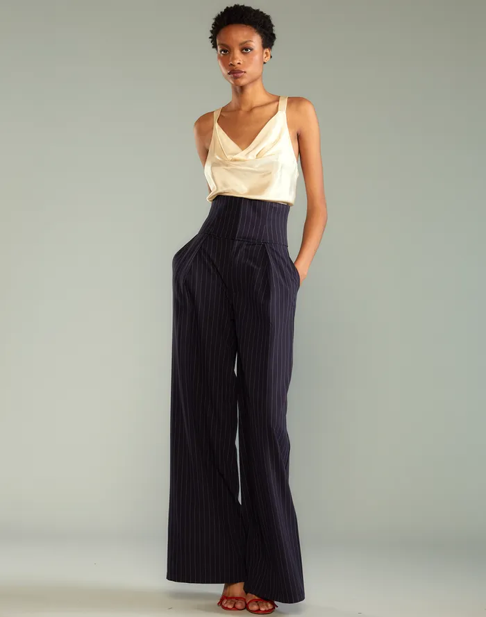 Women Cynthia Rowley Bottoms Pinstripe Corset Waist Pants Blue