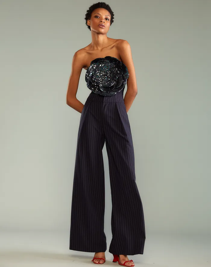 Women Cynthia Rowley Bottoms Pinstripe Corset Waist Pants Blue