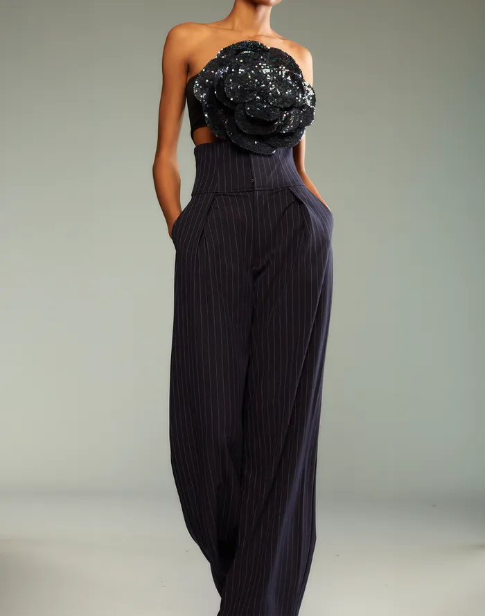 Women Cynthia Rowley Bottoms Pinstripe Corset Waist Pants Blue