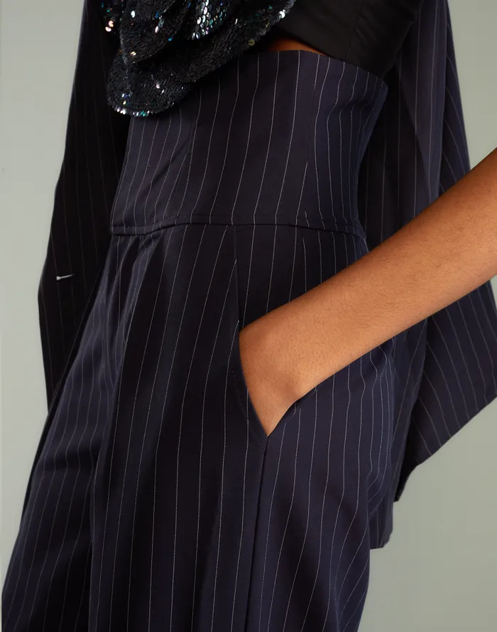 Women Cynthia Rowley Bottoms Pinstripe Corset Waist Pants Blue