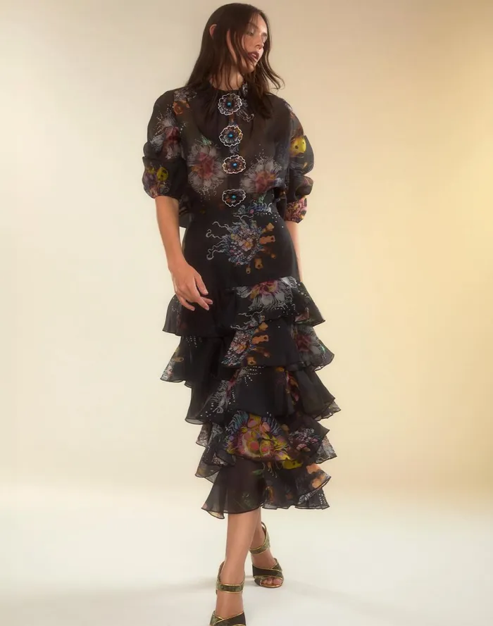Women Cynthia Rowley Bottoms Prim Silk Organza Skirt Blkfl