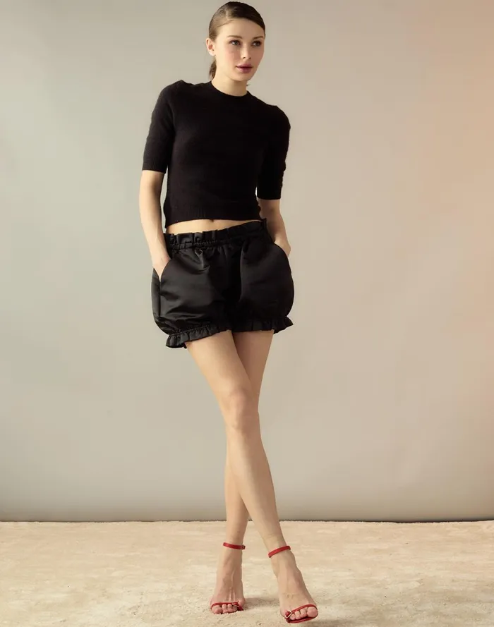 Women Cynthia Rowley Bottoms Sleek Satin Bloomer Short Black