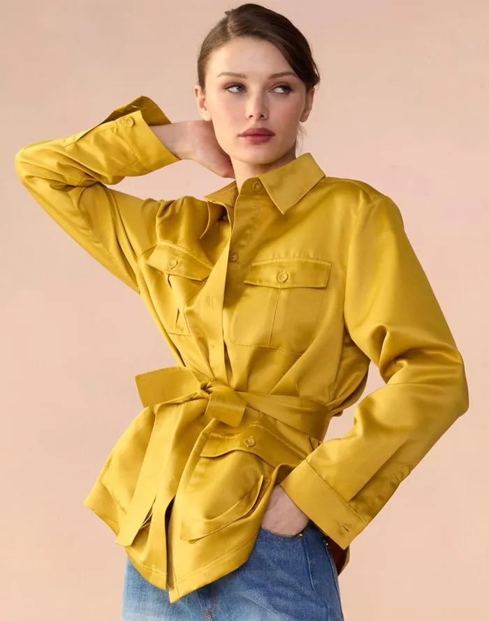 Women Cynthia Rowley Outerwear Satin Safari Jacket Gldylw