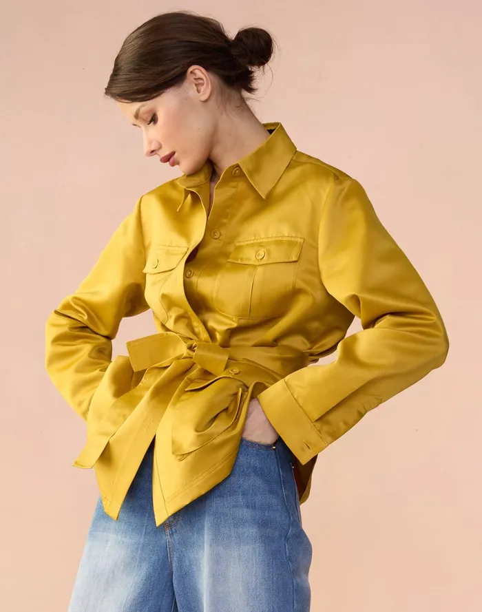Women Cynthia Rowley Outerwear Satin Safari Jacket Gldylw Women Cynthia Rowley Outerwear Satin Safari Jacket Gldylw