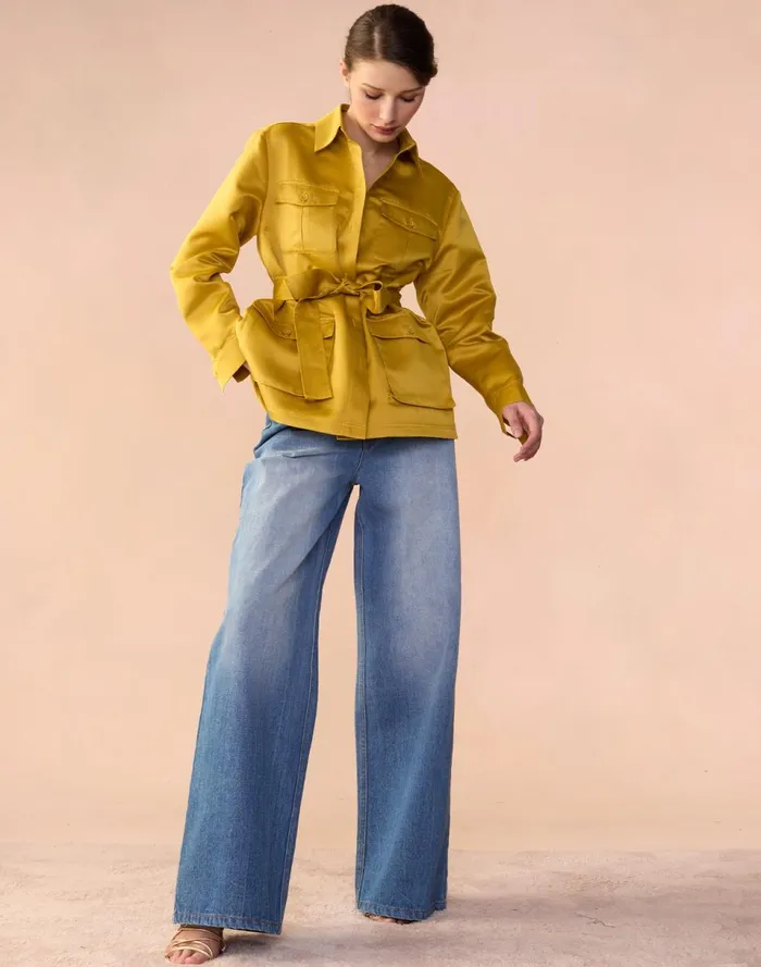 Women Cynthia Rowley Outerwear Satin Safari Jacket Gldylw Women Cynthia Rowley Outerwear Satin Safari Jacket Gldylw