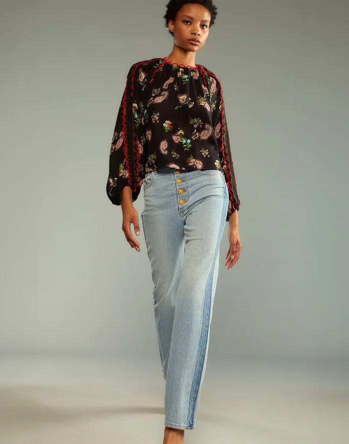 Women Cynthia Rowley Tops Midnight Garden Blouse Blkfl Women Cynthia Rowley Tops Midnight Garden Blouse Blkfl