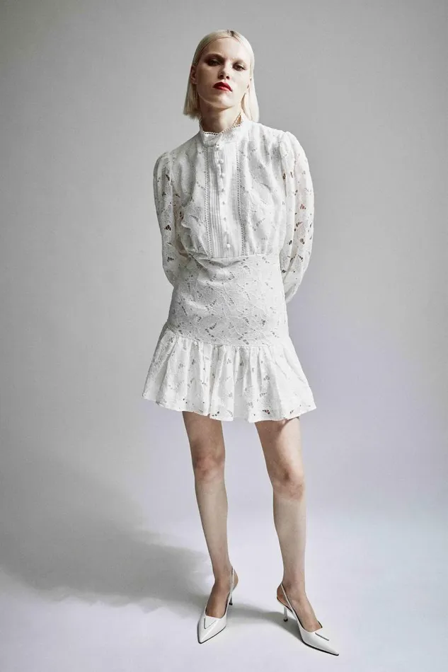 Women Day To Night Dresses Bardot Remy Mini Lace Dress In Orchid White Orchid White
