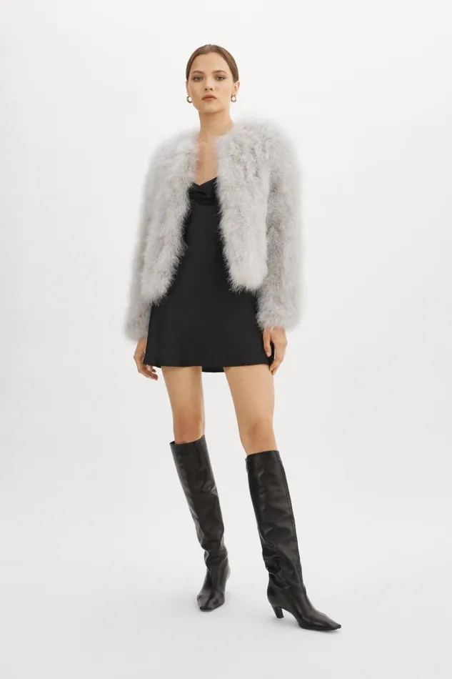 Women DEORA Feather Jacket Light Grey LAMARQUE Feather Jackets Women DEORA Feather Jacket Light Grey LAMARQUE Feather Jackets