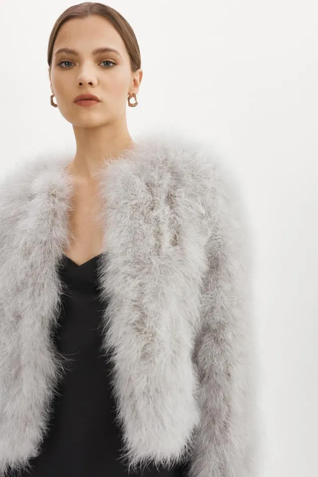 Women DEORA Feather Jacket Light Grey LAMARQUE Feather Jackets Women DEORA Feather Jacket Light Grey LAMARQUE Feather Jackets