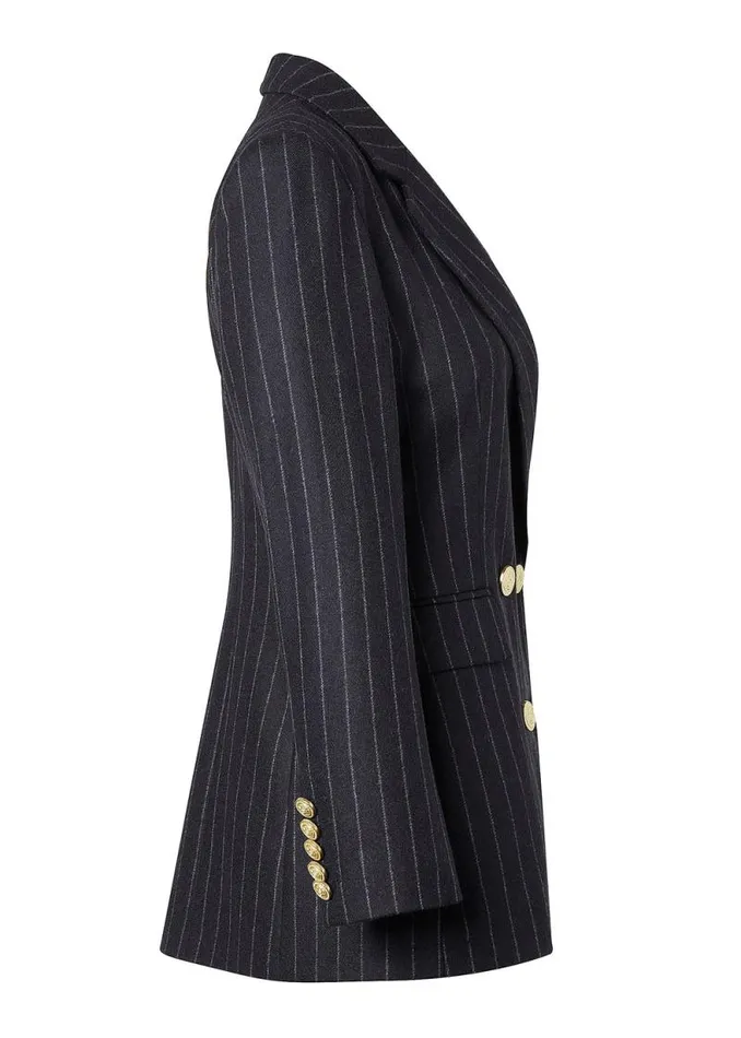 Women Double Breasted Blazer Charcoal Pinstripe Holland Cooper Tailoring