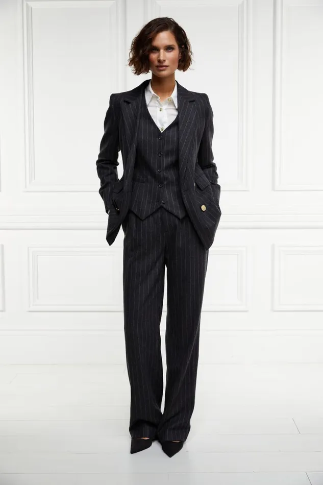 Women Double Breasted Blazer Charcoal Pinstripe Holland Cooper Tailoring