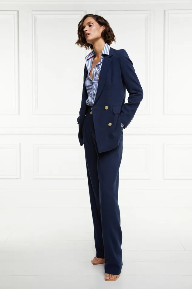 Women Double Breasted Blazer Navy Linen Holland Cooper Tailoring