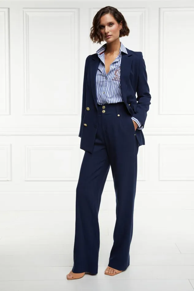 Women Double Breasted Blazer Navy Linen Holland Cooper Tailoring