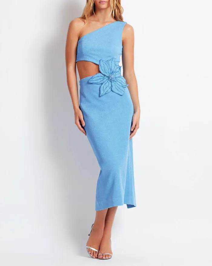 Women Dresses and Jumpsuits PatBO Flower Applique Midi Dress FINAL SALE Sky