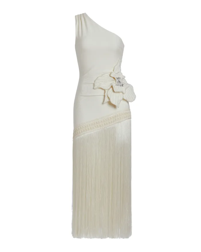 Women Dresses and Jumpsuits PatBO One Shoulder Flower Applique Dress FINAL SALE Ivory