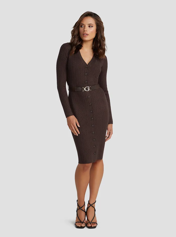 Women Dresses GUESS Eco Brown Lena Cardigan Midi Dress Women Dresses GUESS Eco Brown Lena Cardigan Midi Dress