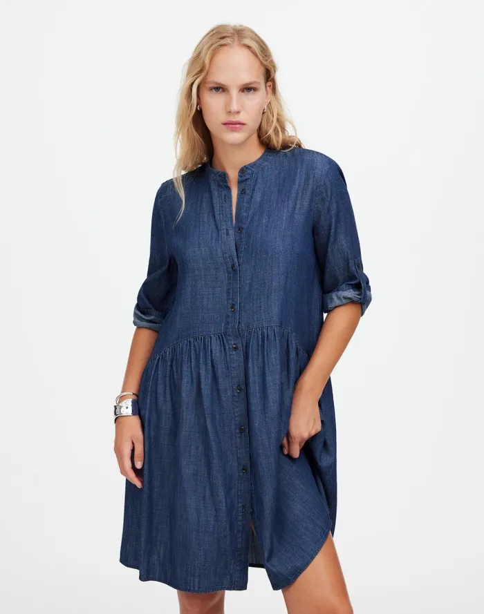 Women Dresses Madewell Denim ButtonFront Mini Shirtdress Denim Blue