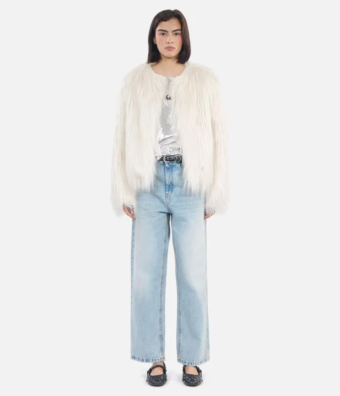 Women Ecru Faux Fur Coat THE KOOPLES Coats and Jackets