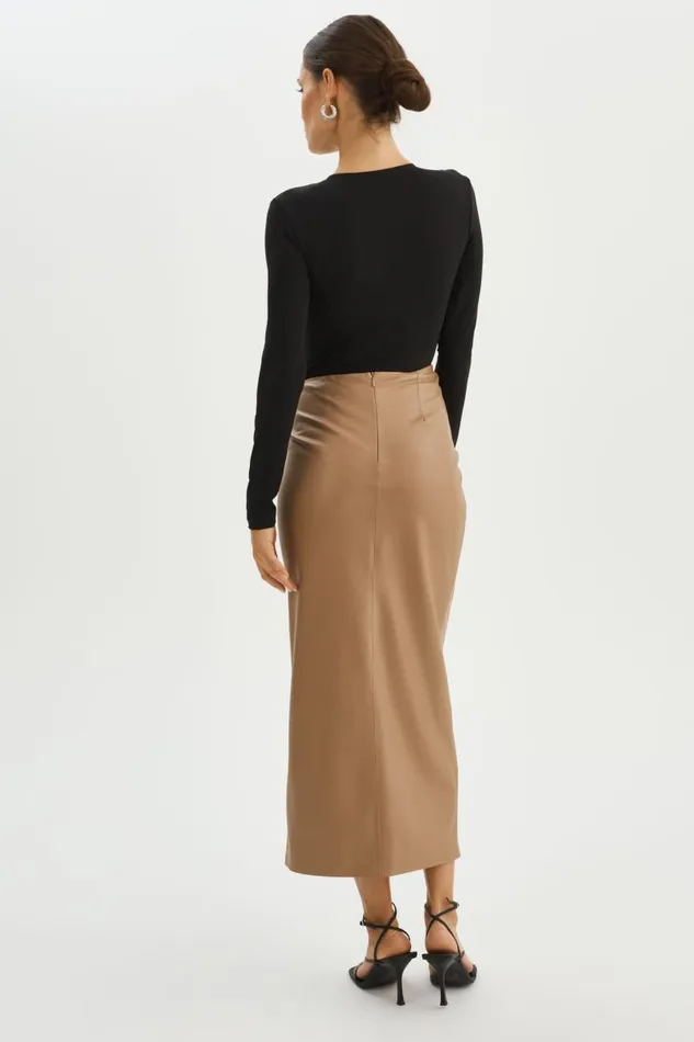 Women EILEEN Faux Leather Maxi Skirt Mocha LAMARQUE Skirts Women EILEEN Faux Leather Maxi Skirt Mocha LAMARQUE Skirts