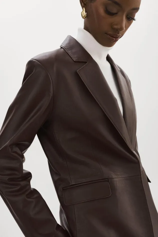 Women ELZA Leather Blazer Mahogany LAMARQUE Leather Jackets