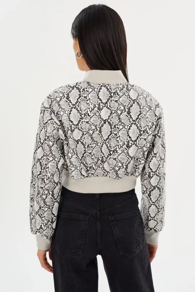 Women EVELIN Faux Leather Cropped Bomber Python Print LAMARQUE Bombers Women EVELIN Faux Leather Cropped Bomber Python Print LAMARQUE Bombers