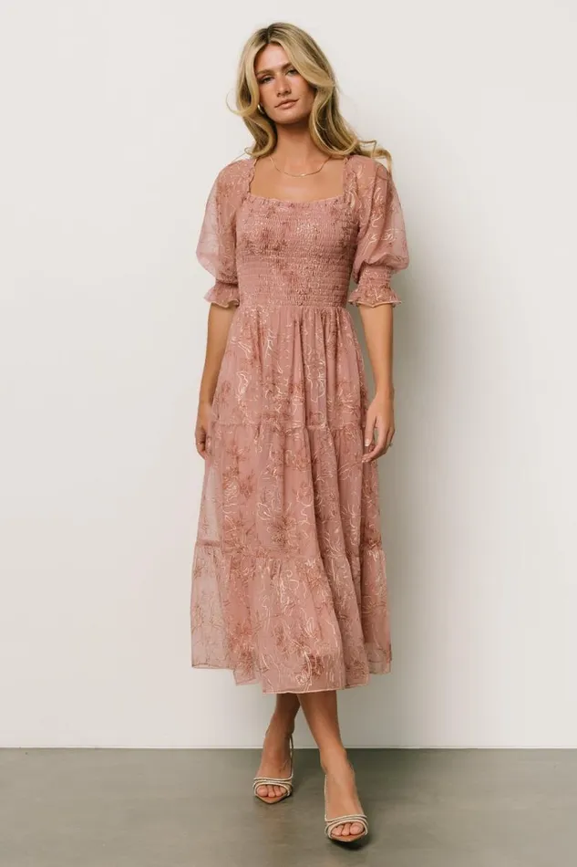 Women Fabian Jacquard Midi Dress Mauve Gold Baltic Born Bump Friendly Women Fabian Jacquard Midi Dress Mauve Gold Baltic Born Bump Friendly