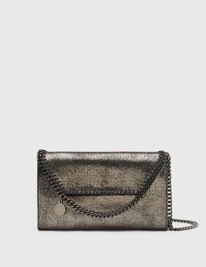 Women Falabella Wallet Crossbody Bag Dark Grey Metallic Stella McCartney Iconic Falabella