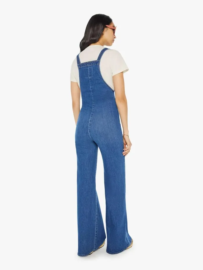 Women Flare Mother Denim High Waisted Twister Overall Sneak Blue