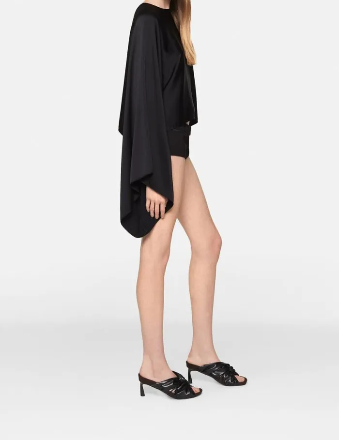 Women Flared Sleeve Satin Top Midnight Black Stella McCartney Shirts And Tops Women Flared Sleeve Satin Top Midnight Black Stella McCartney Shirts And Tops