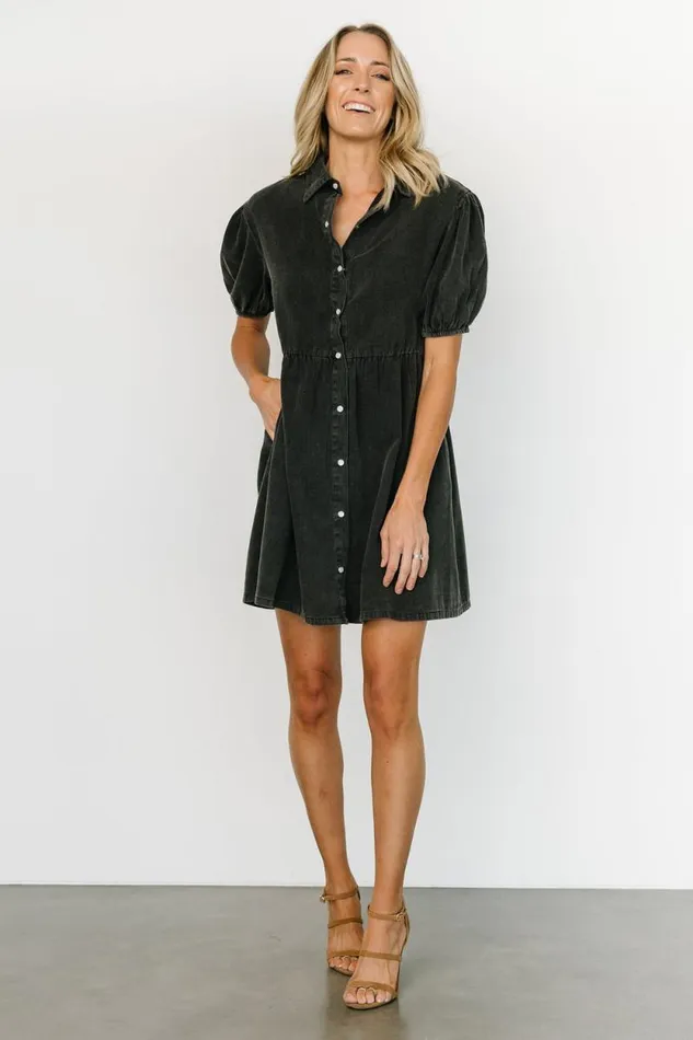 Women Fontana Puff Sleeve Short Dress Washed Black Baltic Born Short Dresses