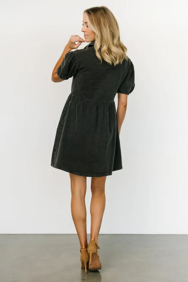 Women Fontana Puff Sleeve Short Dress Washed Black Baltic Born Short Dresses Women Fontana Puff Sleeve Short Dress Washed Black Baltic Born Short Dresses