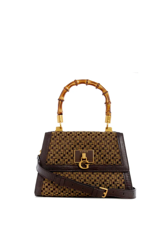 Women Half Flap GUESS Brown Logo Stephi Bamboo Crossbody Bag