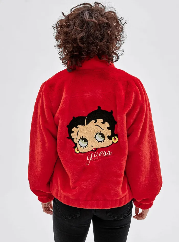 Women Jackets and Coats GUESS Guess Originals X Betty Boop Red Faux Fur Jacket Women Jackets and Coats GUESS Guess Originals X Betty Boop Red Faux Fur Jacket