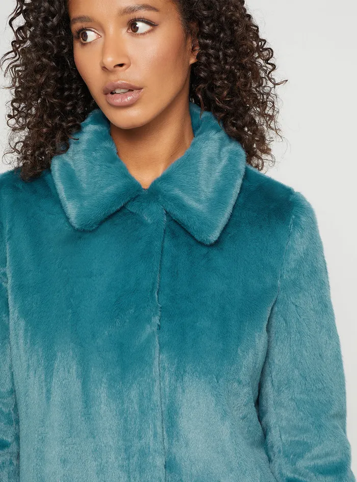Women Jackets and Coats GUESS Teal Faux Fur Simonne Coat Women Jackets and Coats GUESS Teal Faux Fur Simonne Coat