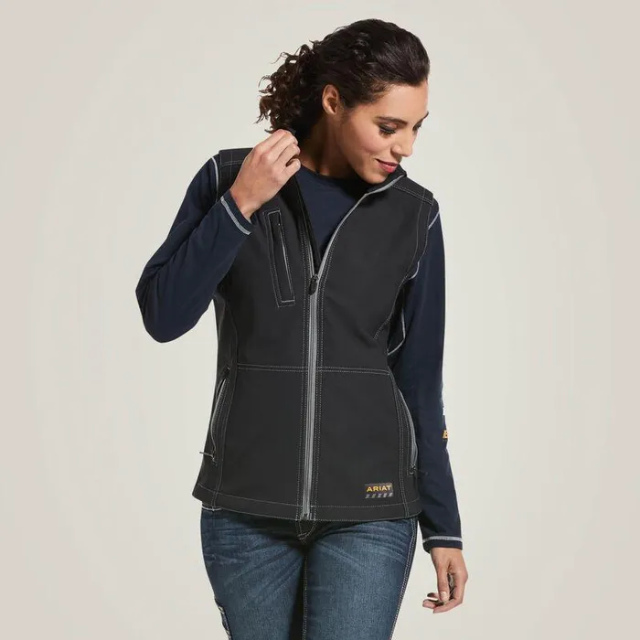 Women Jackets and Vests Ariat Rebar Stretch Canvas Softshell Vest Black